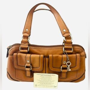 Fossil 75082 Leather Tan Shoulder Bag Buckle Accents Key Accessory
